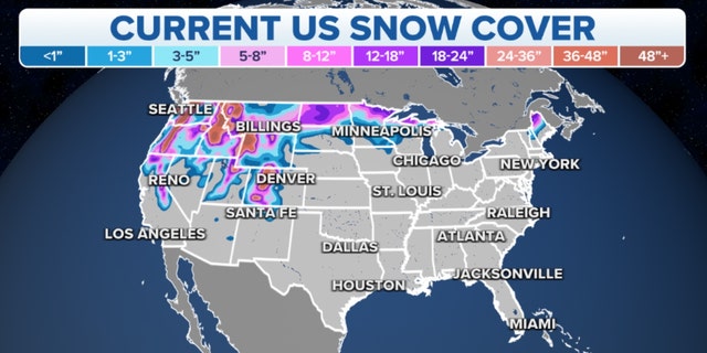 Map of current US snow cover